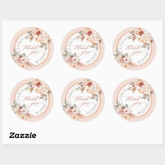 Boho Floral Baby Shower Thank You Ronde Sticker (Vel)
