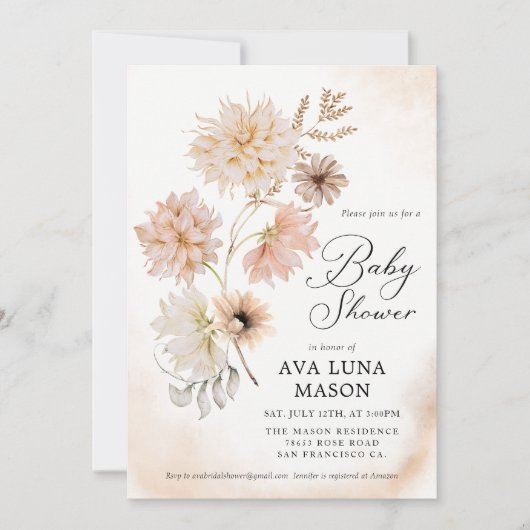 Boho Floral Baby shower Uitnodiging (Voorkant)