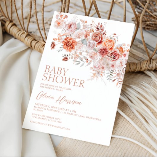 Boho Floral Baby shower Uitnodiging