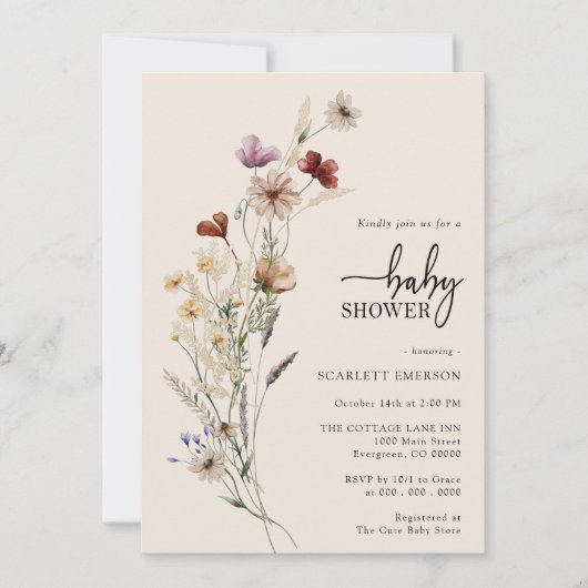 Boho Floral Baby shower Uitnodiging (Voorkant)