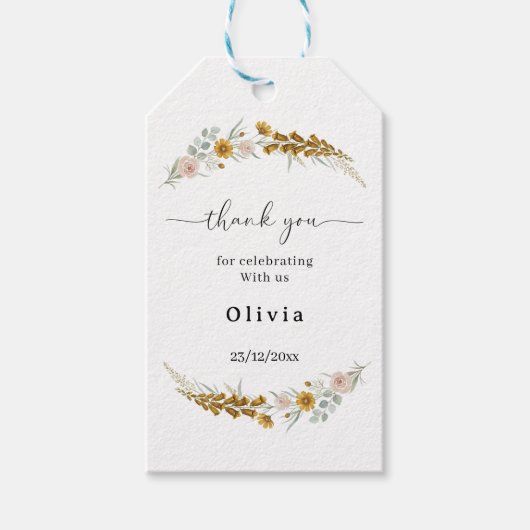  boho floral Baby Shower yellow wildflower Cadeaulabel (Voorkant)