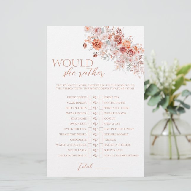 Boho Floral Baby shower zou ze liever spel (Staand voorkant)