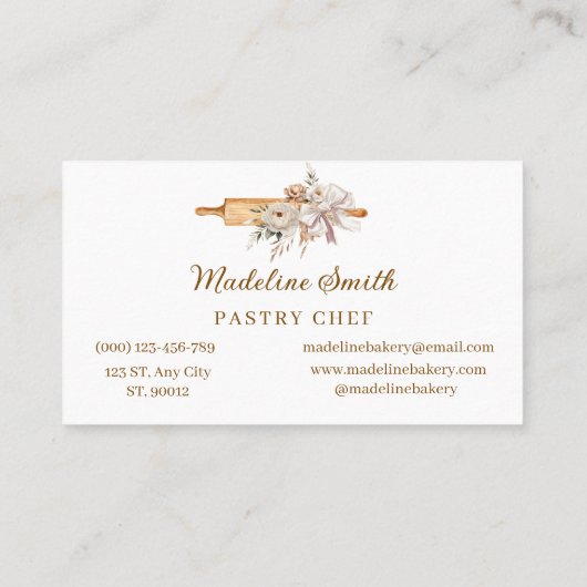 Boho Floral Bakery Rolling Pin Visitekaartje (Achterkant)