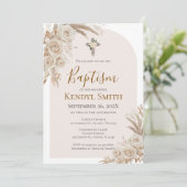 Boho Floral Baptism  Invitation Kaart (Staand voorkant)