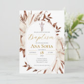 Boho Floral Baptism Invitation Kaart (Staand voorkant)