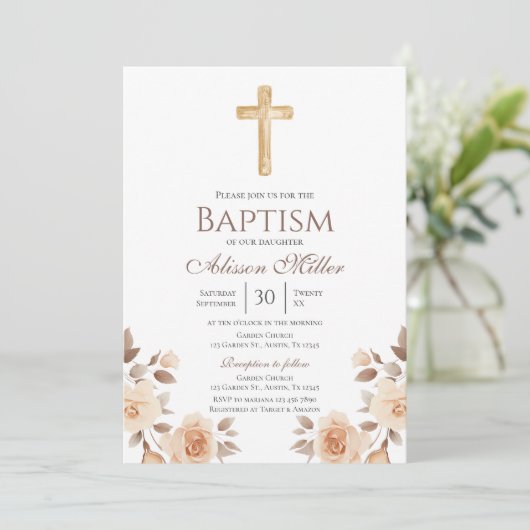 Boho Floral Baptism Kaart (Staand voorkant)