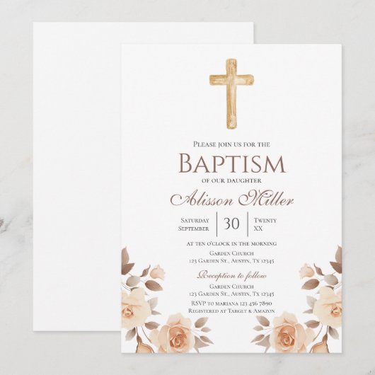 Boho Floral Baptism Kaart (Voorkant / Achterkant)