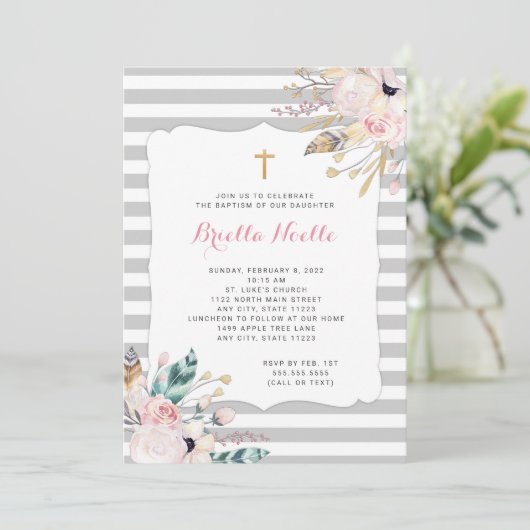 Boho Floral Baptism of First Community uitnodiging (Staand voorkant)