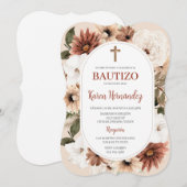 Boho Floral Baptism Spaanse uitnodiging (Voorkant / Achterkant)