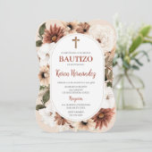 Boho Floral Baptism Spaanse uitnodiging (Staand voorkant)