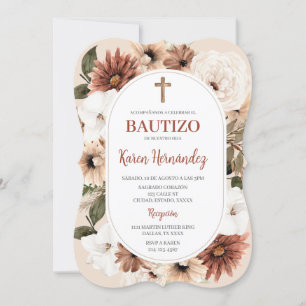 Boho Floral Baptism Spaanse uitnodiging