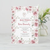 Boho Floral Baptism Spaanse uitnodiging (Staand voorkant)
