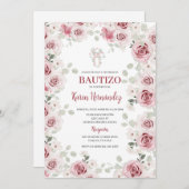 Boho Floral Baptism Spaanse uitnodiging (Voorkant / Achterkant)