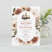 Boho Floral Baptism Spaanse uitnodiging (Staand voorkant)
