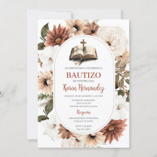 Boho Floral Baptism Spaanse uitnodiging