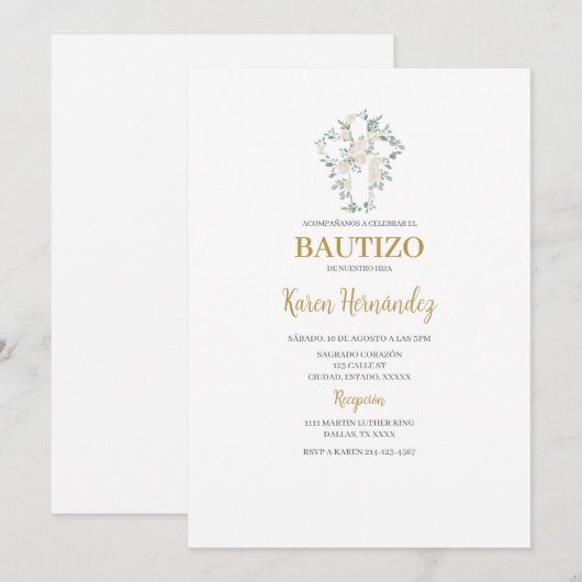 Boho Floral Baptism Spaanse uitnodiging (Voorkant / Achterkant)