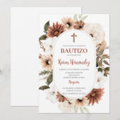 Boho Floral Baptism Spaanse uitnodiging (Voorkant / Achterkant)
