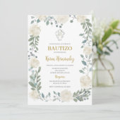 Boho Floral Baptism Spaanse uitnodiging (Staand voorkant)