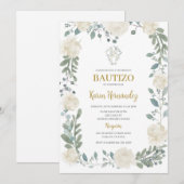 Boho Floral Baptism Spaanse uitnodiging (Voorkant / Achterkant)