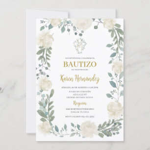 Boho Floral Baptism Spaanse uitnodiging