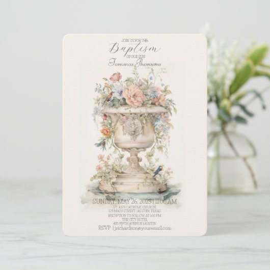 Boho Floral Baptism Uitnodiging (Staand voorkant)
