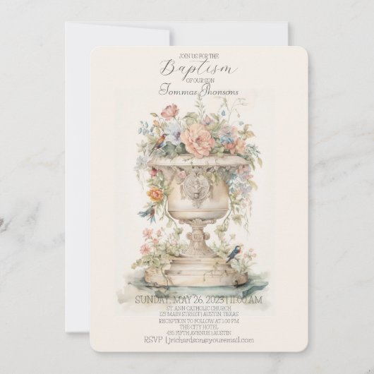 Boho Floral Baptism Uitnodiging (Voorkant)