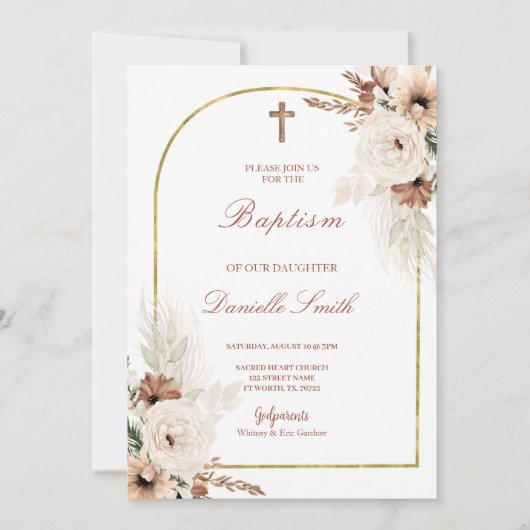 Boho Floral Baptism Uitnodiging (Voorkant)