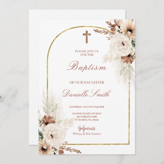 Boho Floral Baptism Uitnodiging (Voorkant / Achterkant)