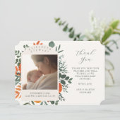 Boho Floral Bedankt Baby Geboorteaankondiging Kaart (Staand voorkant)