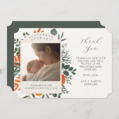 Boho Floral Bedankt Baby Geboorteaankondiging Kaart (Voorkant / Achterkant)