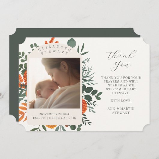 Boho Floral Bedankt Baby Geboorteaankondiging Kaart (Voorkant / Achterkant)