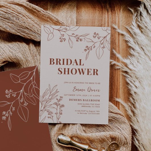 Boho Floral Beige Bridal Shower Invitation Kaart