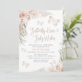 Boho Floral Beige Butterfly Kisses Baby shower Kaart (Staand voorkant)