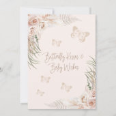 Boho Floral Beige Butterfly Kisses Baby shower Kaart (Achterkant)