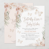 Boho Floral Beige Butterfly Kisses Baby shower Kaart (Voorkant / Achterkant)