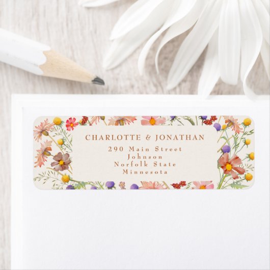 Boho Floral Beige Cream Fall Wedding Etiket (Insitu)