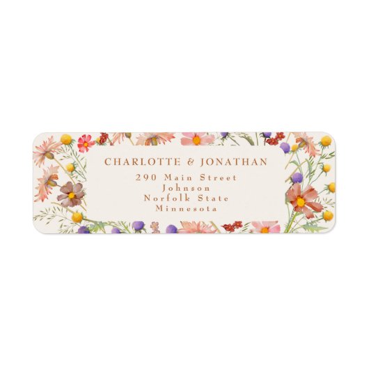 Boho Floral Beige Cream Fall Wedding Etiket (Voorkant)