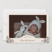 Boho Floral Beige Twee foto Geboorte Aankondiging (Voorkant)