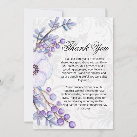 Boho Floral Berries Paars Wedding Bedankkaart (Voorkant)