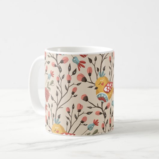Boho Floral Birds Tuinpatroon Koffiemok (Voorkant links)