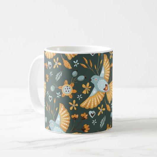 Boho Floral Birds Tuinpatroon Koffiemok (Voorkant links)