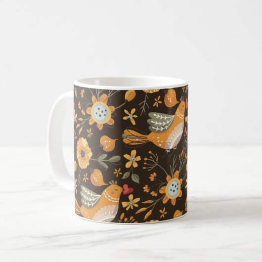 Boho Floral Birds Tuinpatroon Koffiemok (Voorkant links)
