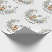 Boho floral birthday bear cadeaupapier (Hoek)