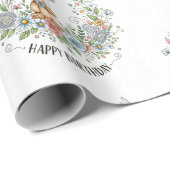 Boho floral birthday bear cadeaupapier (Rol Hoek)