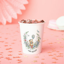Boho floral birthday bear papieren bekers