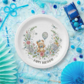 Boho floral birthday bear papieren bordje (Feest)