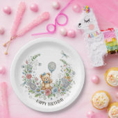 Boho floral birthday bear papieren bordje (Feest)