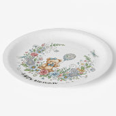 Boho floral birthday bear papieren bordje (Gekanteld)