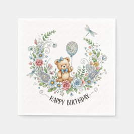 Boho floral birthday bear servet