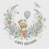 Boho floral birthday bear sticker (Voorkant)